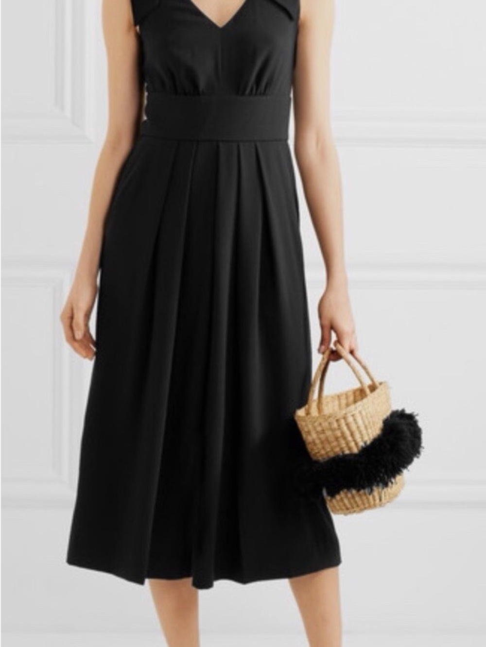 J. Crew Black V-Neck Tie-Shoulder Midi Dress